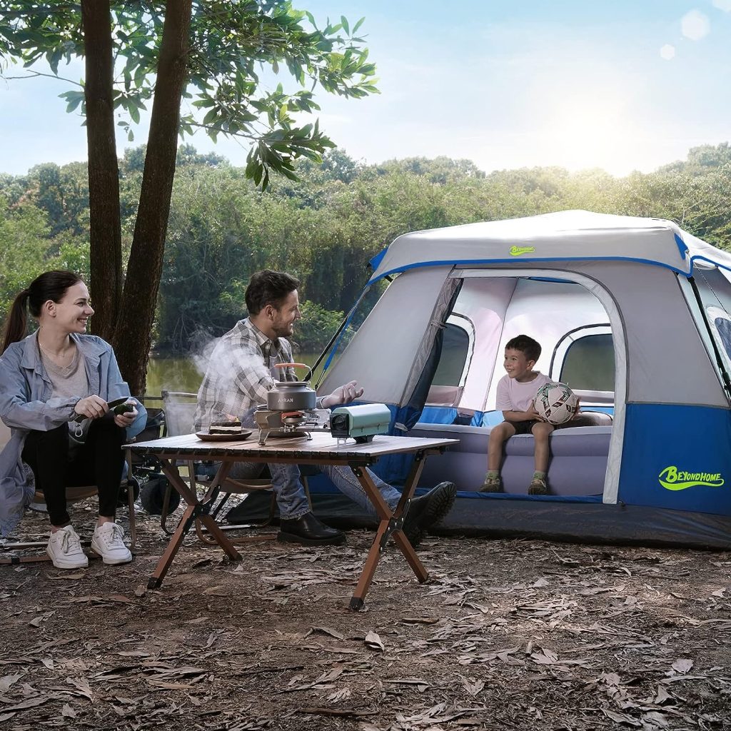 BeyondHOME Instant Cabin Tent, 4 Person/6 Person Camping Tent Setup in 60 Seconds with Rainfly, Waterproof  Windproof Tent with Carry Bag for Family Camping  Hiking, Upgraded Ventilation