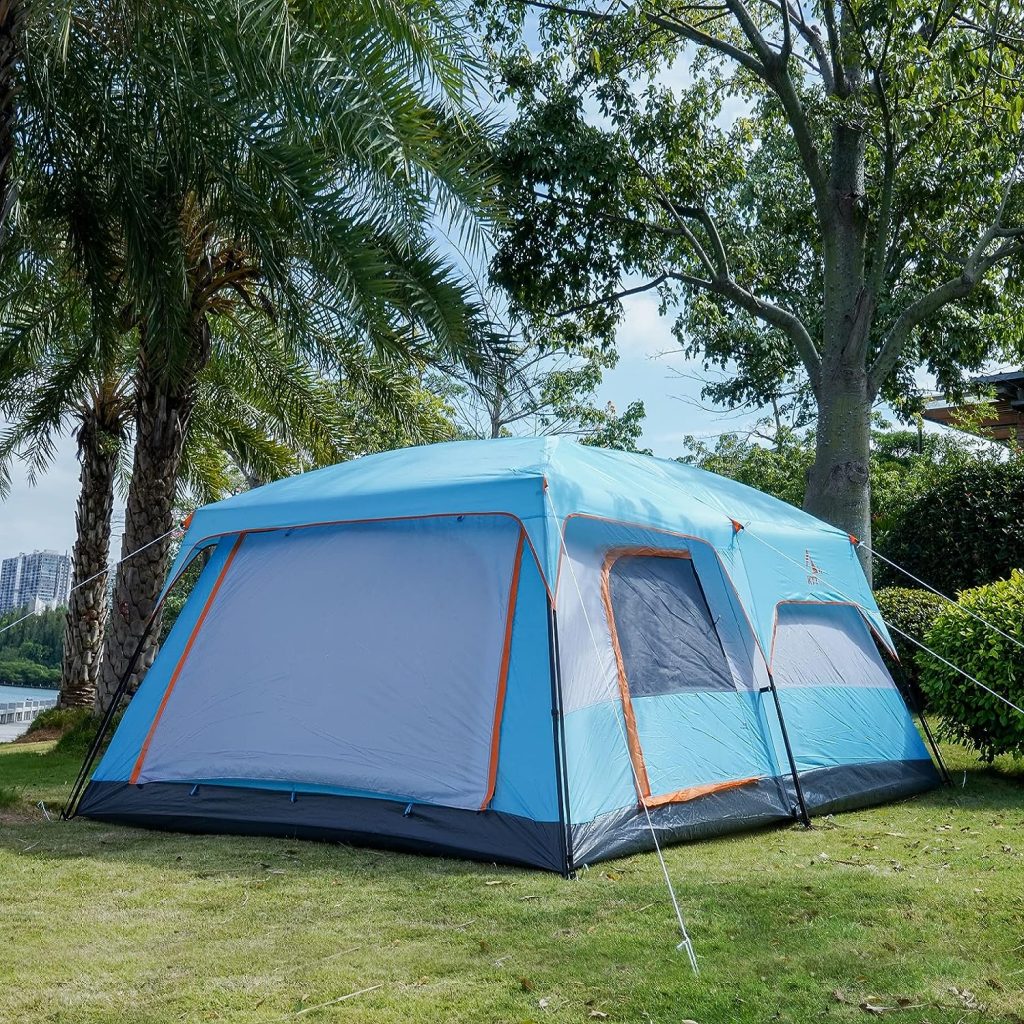 KTT Extra Large Tent 12 Person(Style-B),Family Cabin Tents,2 Rooms,Straight Wall,3 Doors and 3 Windows with Mesh,Waterproof,Double Layer,Big Tent for Outdoor,Picnic,Camping,Family Gathering