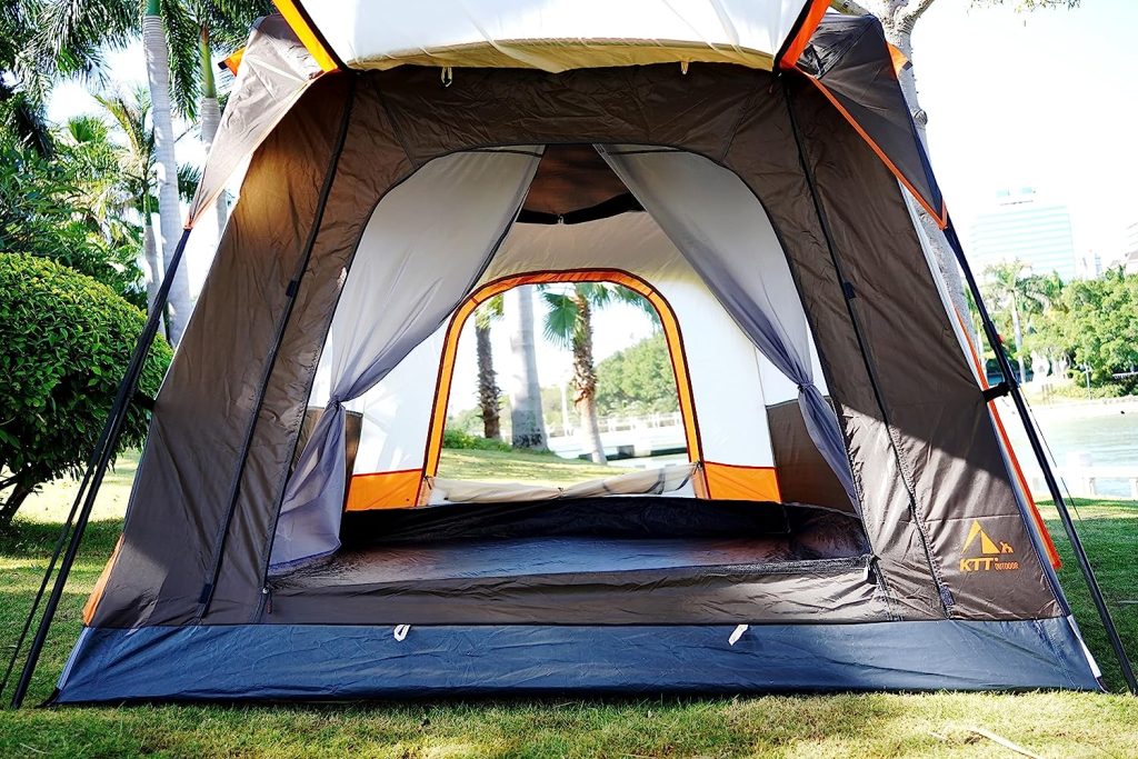 KTT Instant Tent 6 Person,Large Family Cabin Tents,Automatic pop up Tent Build Quickly in 60S,2 Rooms,2 Top Windows,3 Doors and 3 Windows with Mesh,Waterproof,Big Tent for Outdoor,Picnic,Camping.