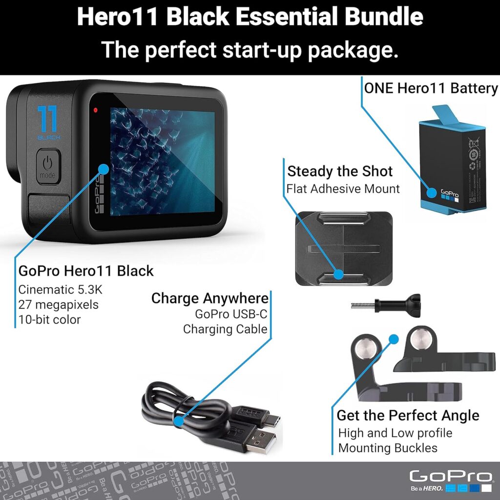 GoPro HERO11 Black – E-Commerce Packaging - Waterproof Action Camera with 5.3K60 Ultra HD Video, 27MP Photos, 1/1.9 Image Sensor, Live Streaming, Webcam, Stabilization