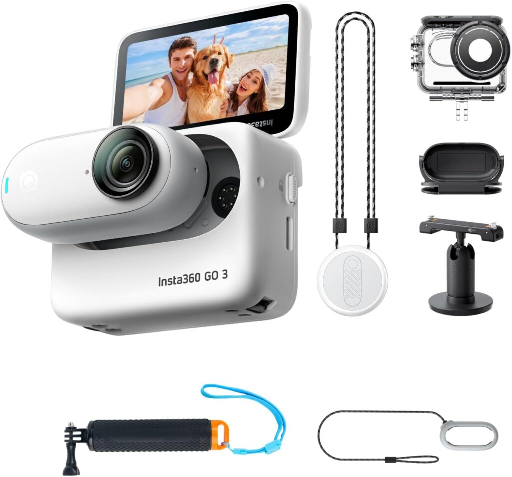 Insta360 GO3 128GB-Water Sports Kit Small  Lightweight Action Camera, Portable and Versatile, Hands-Free POV, Mount Anywhere, Stabilization, Multifunctional Action Pod, Waterproof, for Travel, Sports