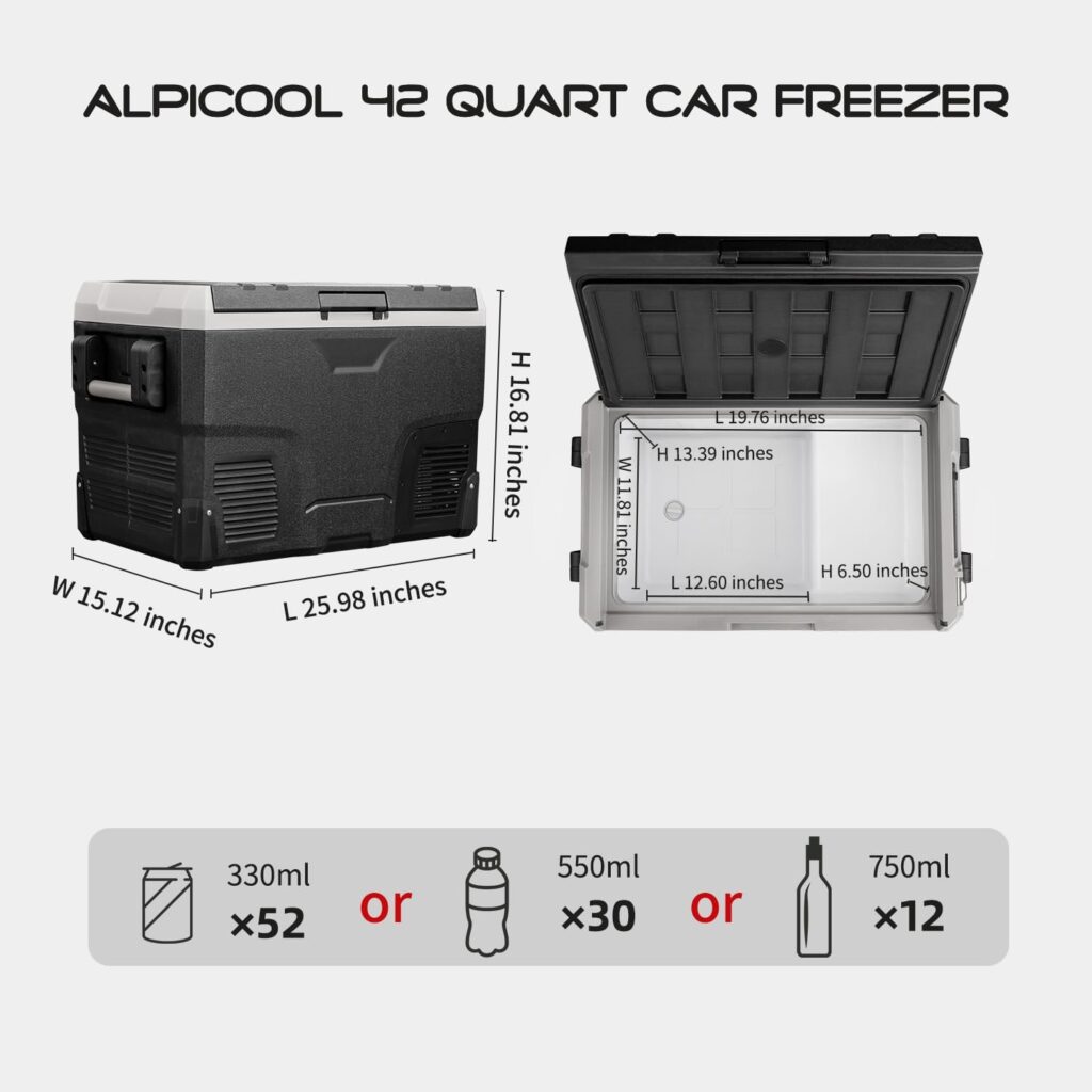 Alpicool IR42 Portable Fridge 12 Volt Car Refrigerator 42 Quart Fast Cooling Freezer for Fishing, Camping, RV, Truck, Boat-12/24V DC(Black Grey)