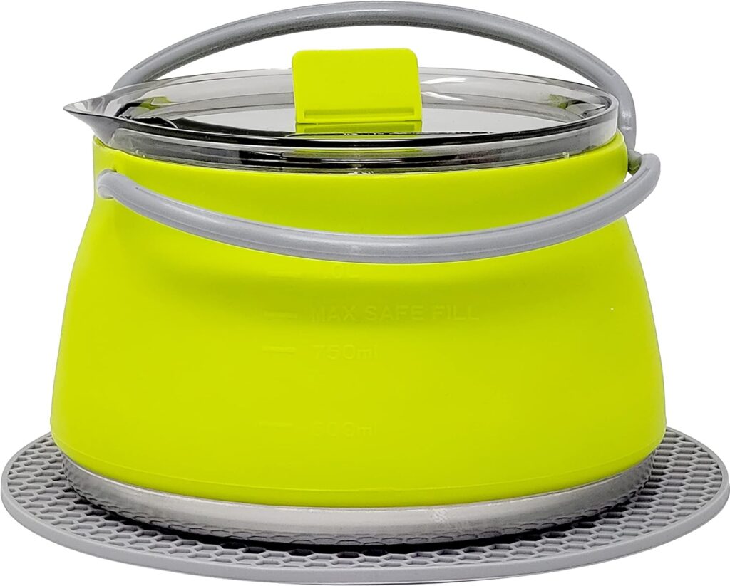 Collapsible Camping Kettle for Hiking, Backpacking  Outdoors 1 Liter Capacity with Silicone Trivet Included
