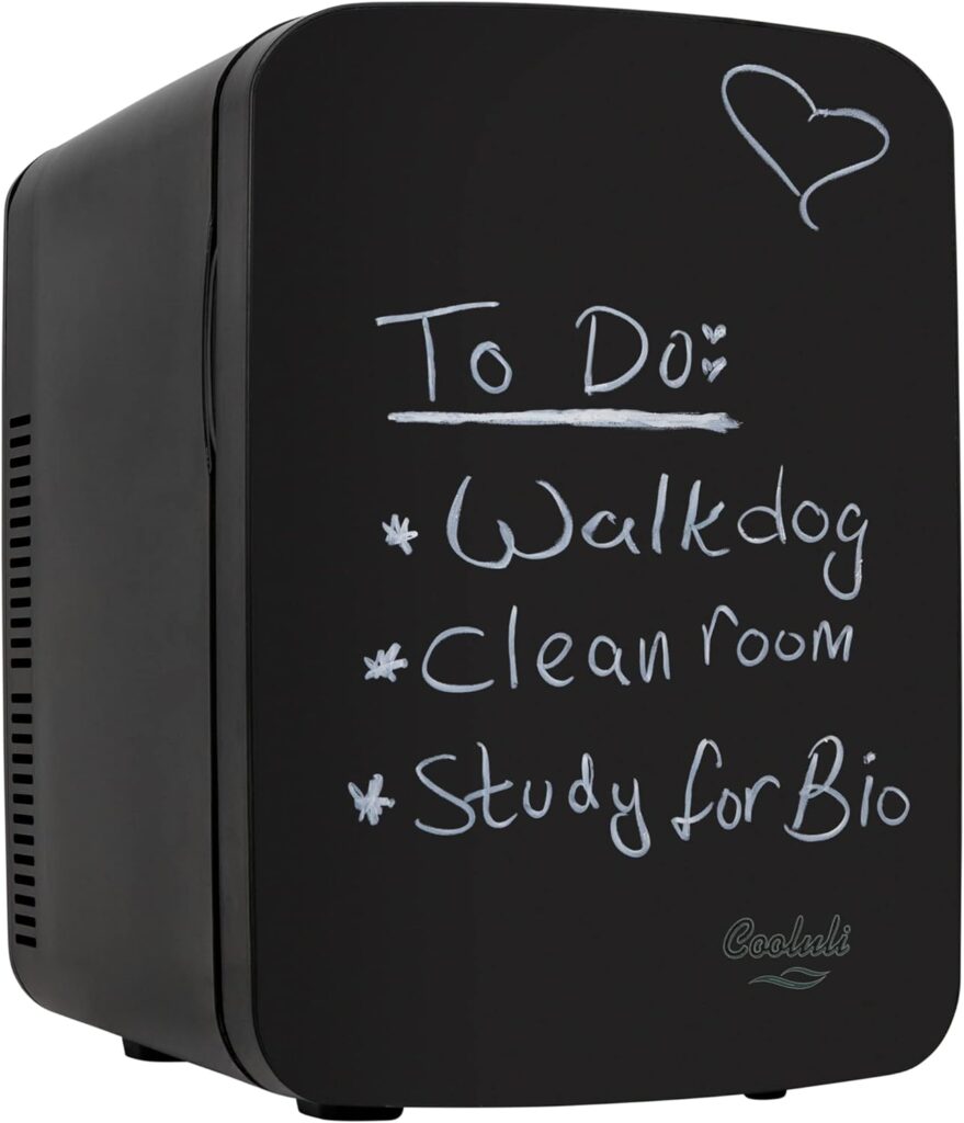 Cooluli Vibe Mini Fridge for Bedroom - With Cool Front Magnetic Blackboard - 15L Portable Small Refrigerator for Travel, Car  Office Desk - Plug In Cooler  Warmer for Food, Drinks  Skincare (Black)