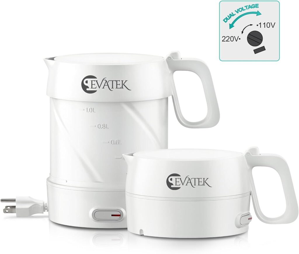 EVATEK Travel Foldable Electric Kettle, Dual Voltage Collapsible Kettle Travel Electric, 1000ML BPA-Free Boil Dry Protection Portable Kettle for Travel, Camping, Picnic