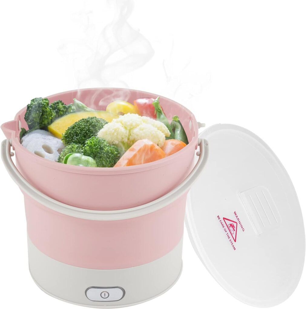 Foldable Electric Cooker, Mini Collapsible Heating Pot Electric Kettle Water Boiling Pot with Steamer for Travel 100-240V