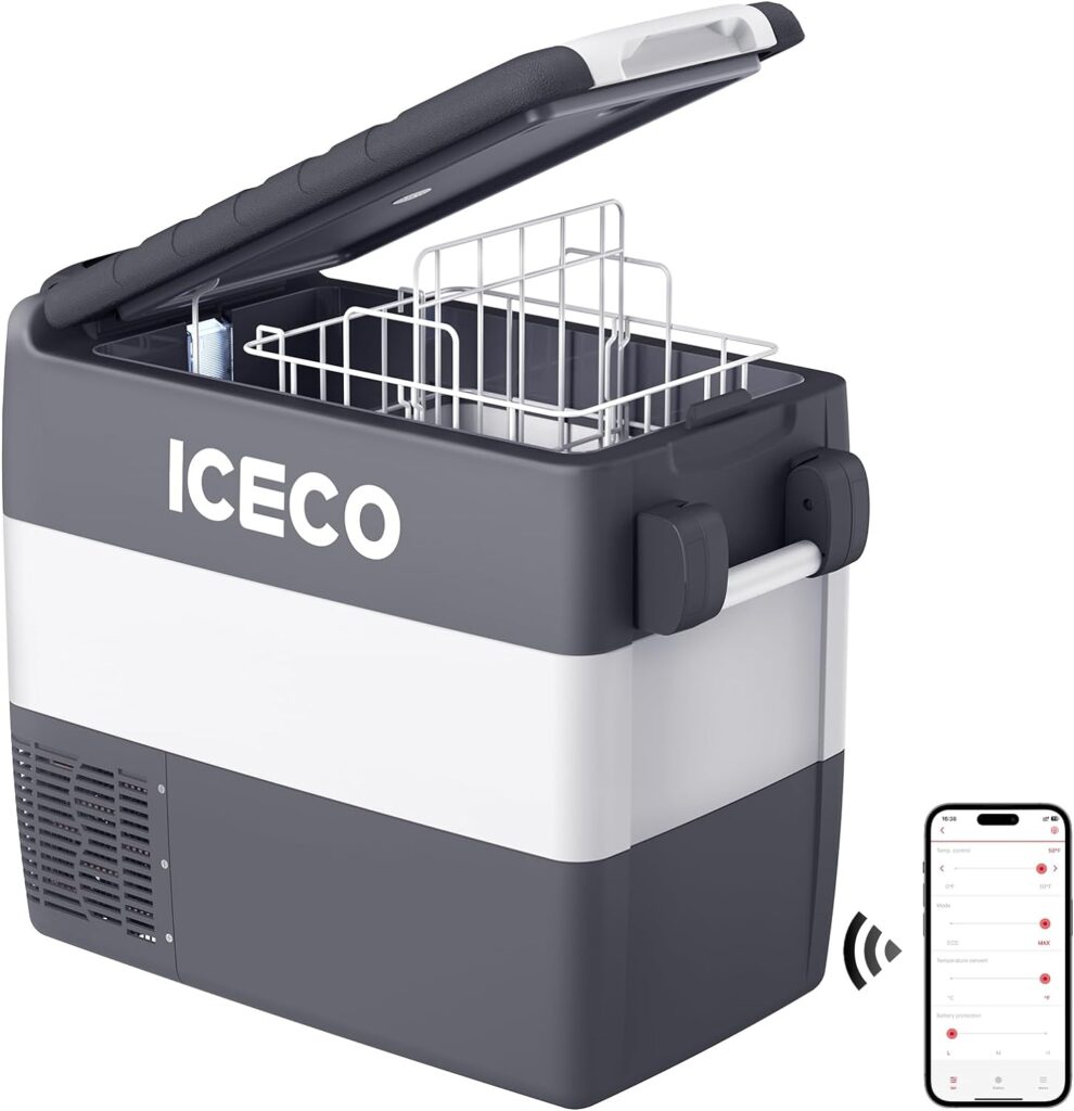 ICECO JP50 Portable Refrigerator Fridge Freezer, 12V Cooler Refrigerator, 50 Liters Compact Refrigerator with Secop Compressor, for Car  Home Use, 0℉～50℉, DC 12/24V, AC 110/240V