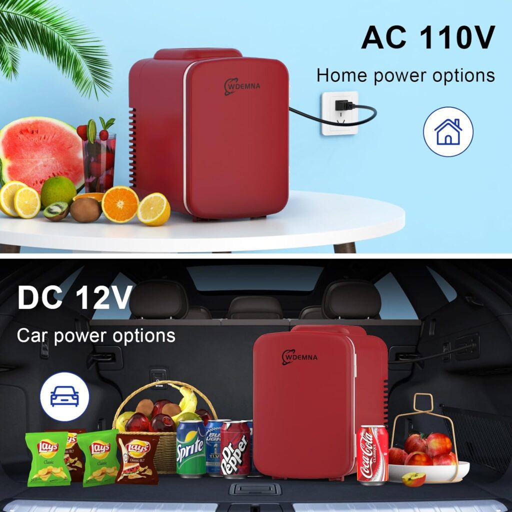 Mini Fridge, 4 Liter/6 Cans Skincare Fridge for Bedroom, 110V AC/12V DC Portable Thermoelectric Cooler and Warmer Small Refrigerators for Beauty  Makeup, Dorm Office and Car, DIY Shelves