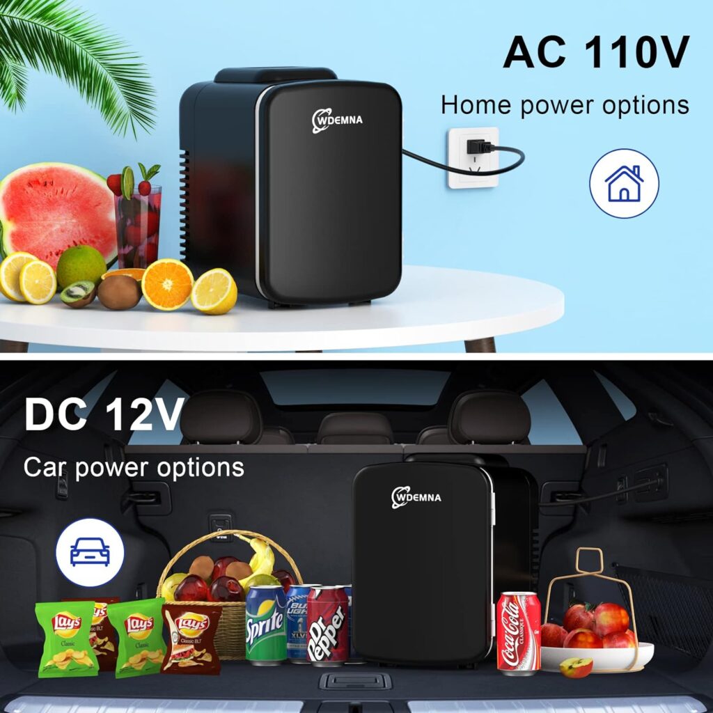 Mini Fridge, 4 Liter/6 Cans Skincare Fridge for Bedroom, 110V AC/12V DC Portable Thermoelectric Cooler and Warmer Small Refrigerators for Beauty  Makeup, Dorm Office and Car, DIY Shelves