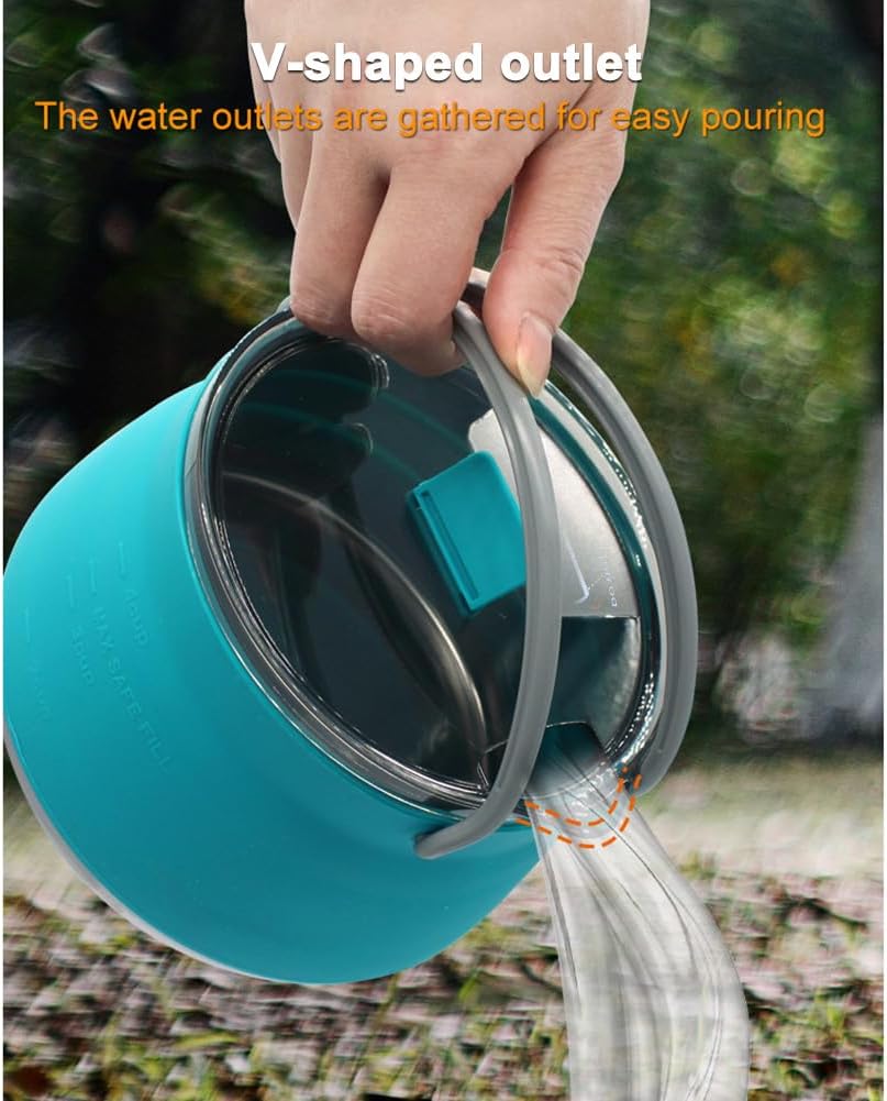 Portable compressible silicone folding kettle for outdoor camping trip (blue)