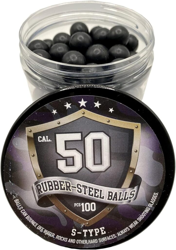 SSR 100 x S-Style Premium Quality Hard Mix Rubber Steel Balls 2.7 Grams Heavy Rubber Balls Paintballs Reballs Powerballs for Shooting Training Home and Self Defense Pistols in 50 Caliber