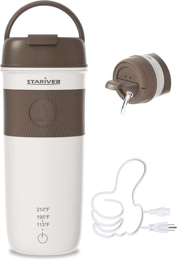 Stariver Travel Electric Kettle, 350ML Portable Electric Tea Kettle BPA-Free, Small Electric Kettle with 3 Temp Setting, Hot Water Boiler with Keep Warm Function, 304 Stainless Steel and Fast Boil