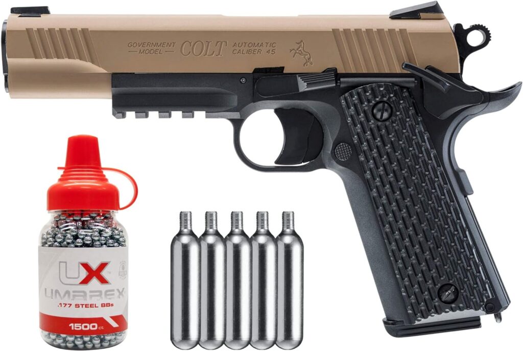 Umarex Colt M45 CQBP Metal Slide Air Pistol .177 BB CO2 Airgun Semi Auto Blowback with Wearable4U Bundle