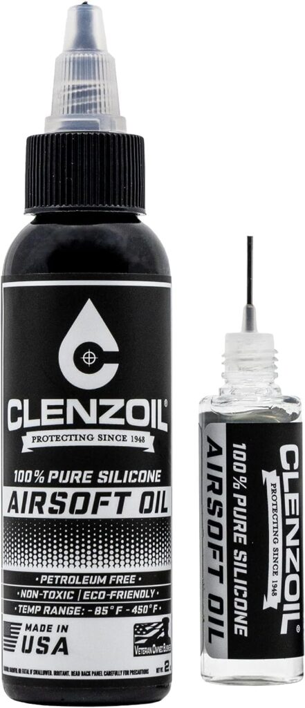 CLENZOIL Airsoft Oil | 100% Silicone Air Gun Oil  Airsoft Chamber Lube | All Purpose Silicone Lubricant Oil for Airgun Rifle  Pistol | 2 oz Bottle  0.5 oz Needle Oiler Combo Pack