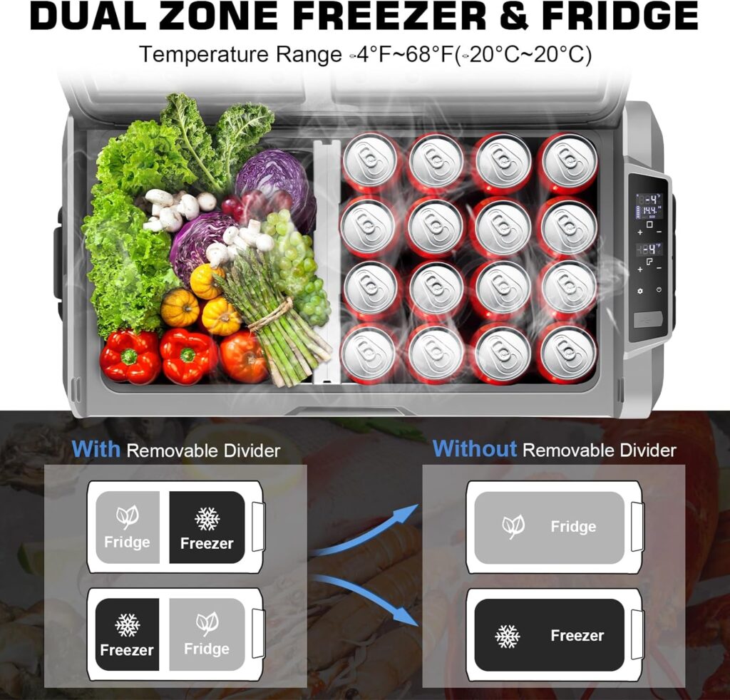 DEAPRULL Car Fridge Electric Cooler Dual Zone 65 Quart (61L) APP Control, 12v Refrigerator -4℉-68℉ 12/24V DC 100-240V AC Fast Cooling, Car Cooler Portable Freezer for Camping, Truck, RV, Travel, Home