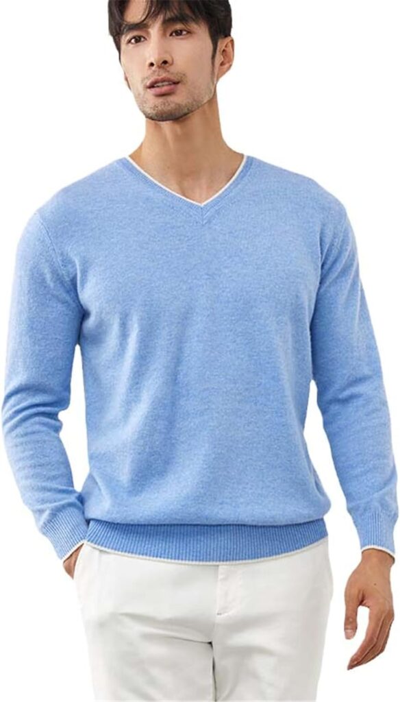 Goat Cashmere Sweater Mens V-Neck Knit Pullovers Young Casual Tops Warm Bottoming Shirt Autumn Winter