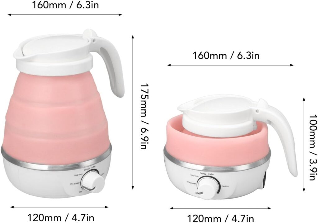 LJCM Foldable Electric Kettle, Heat Resistant US Plug 110V 304 Stainless Steel Travel Kettle Portable for Hotels (Pink)