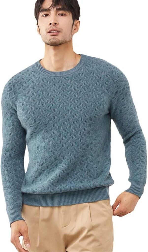 Mens Goat Cashmere Sweater Winter O-Neck Knit Pullovers Youth Warm Tops Jacquard Shirt