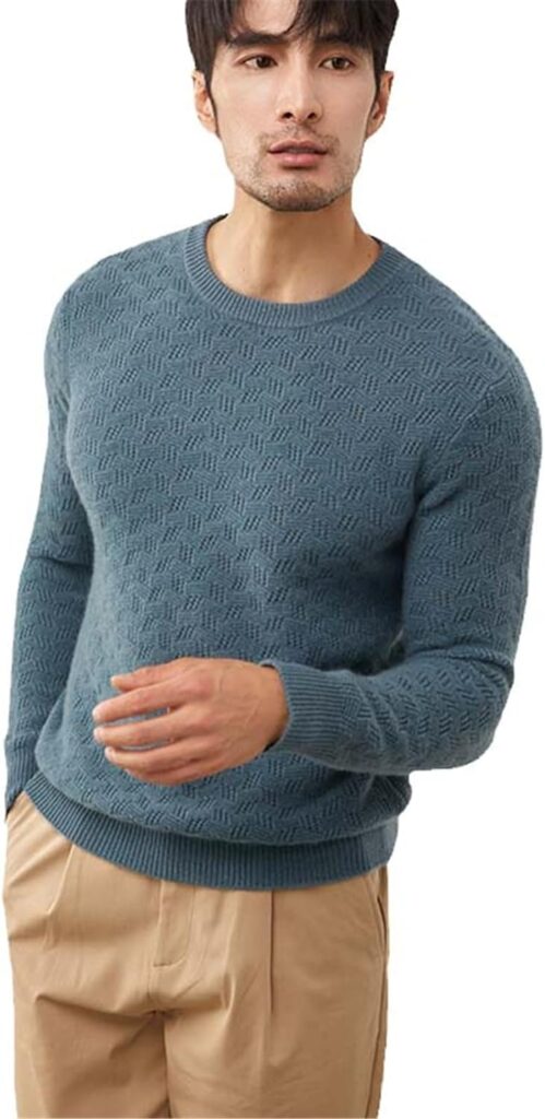 Mens Goat Cashmere Sweater Winter O-Neck Knit Pullovers Youth Warm Tops Jacquard Shirt