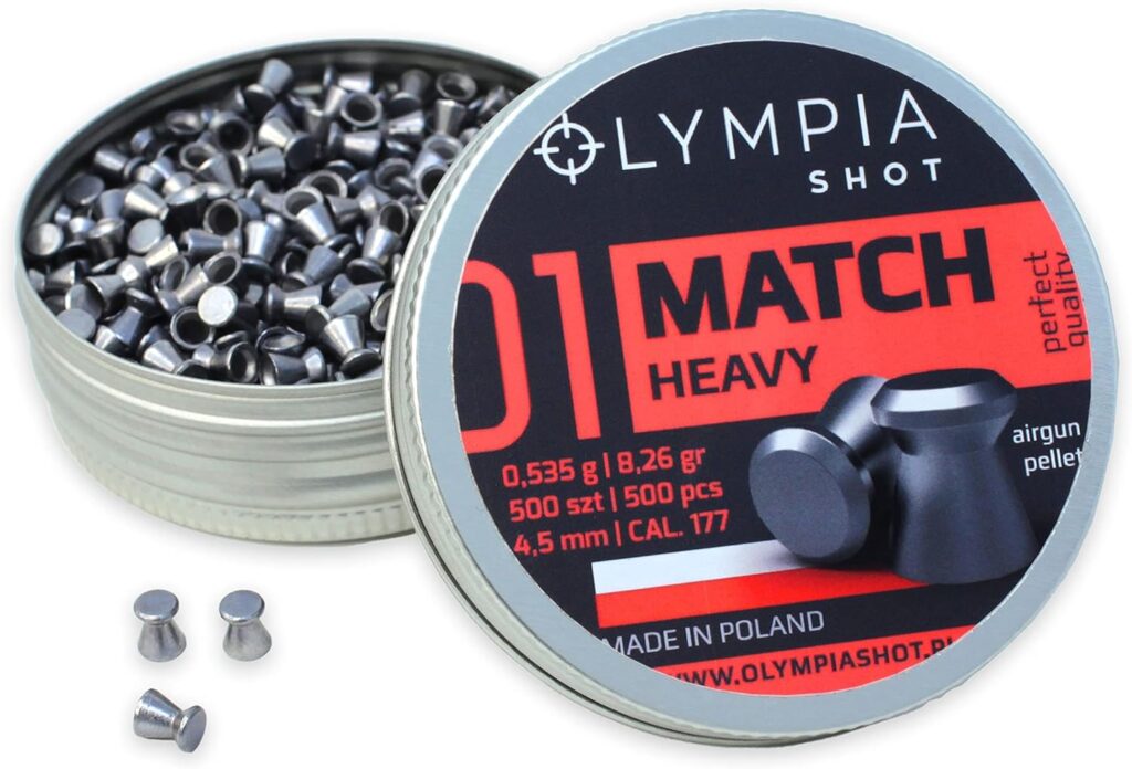 Olympia Shot Match Heavy Air Gun Pellets | .177 Caliber (4.5 mm), 8.26 gr | Flat Wadcutter Head for Competition Target Shooting | 500 Count