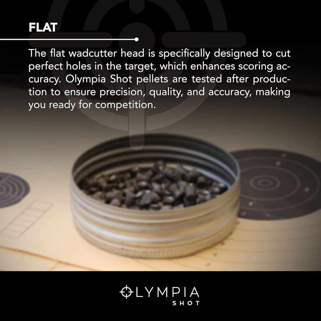 Olympia Shot Match Heavy Air Gun Pellets | .177 Caliber (4.5 mm), 8.26 gr | Flat Wadcutter Head for Competition Target Shooting | 500 Count