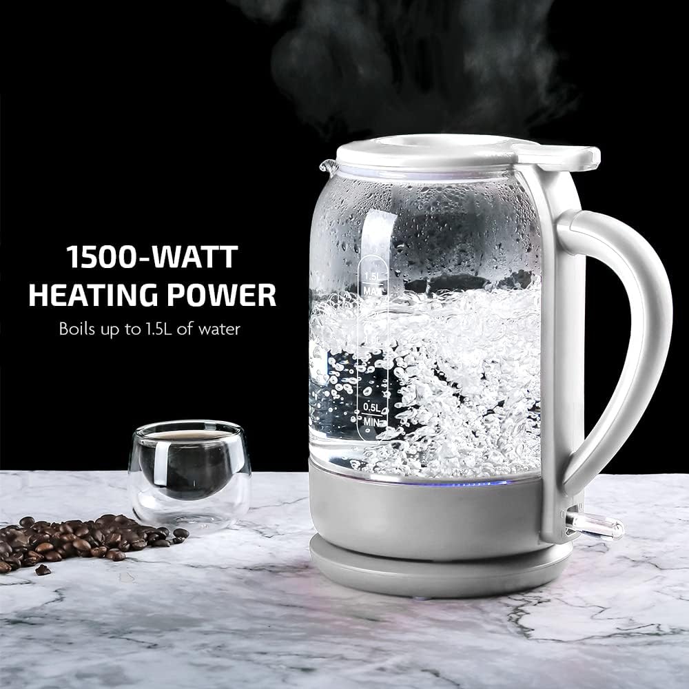 OVENTE Portable Electric Kettle Stainless Steel Instant Hot Water Boiler Heater 1.7 Liter 1100W Double Wall Insulated Fast Boiling with Automatic Shut Off for Coffee Tea  Cold Drinks, Black KD64B