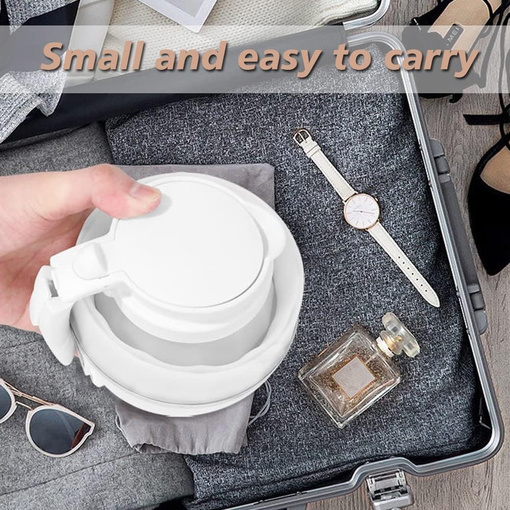 Portable Collapsible Electric kettle Food Grade Silicone Hot Water Boiler Fast Boiling Travel Electric Water Kettle (600ML 110V White，Pink，Blue） (White+Temperature adjustment)