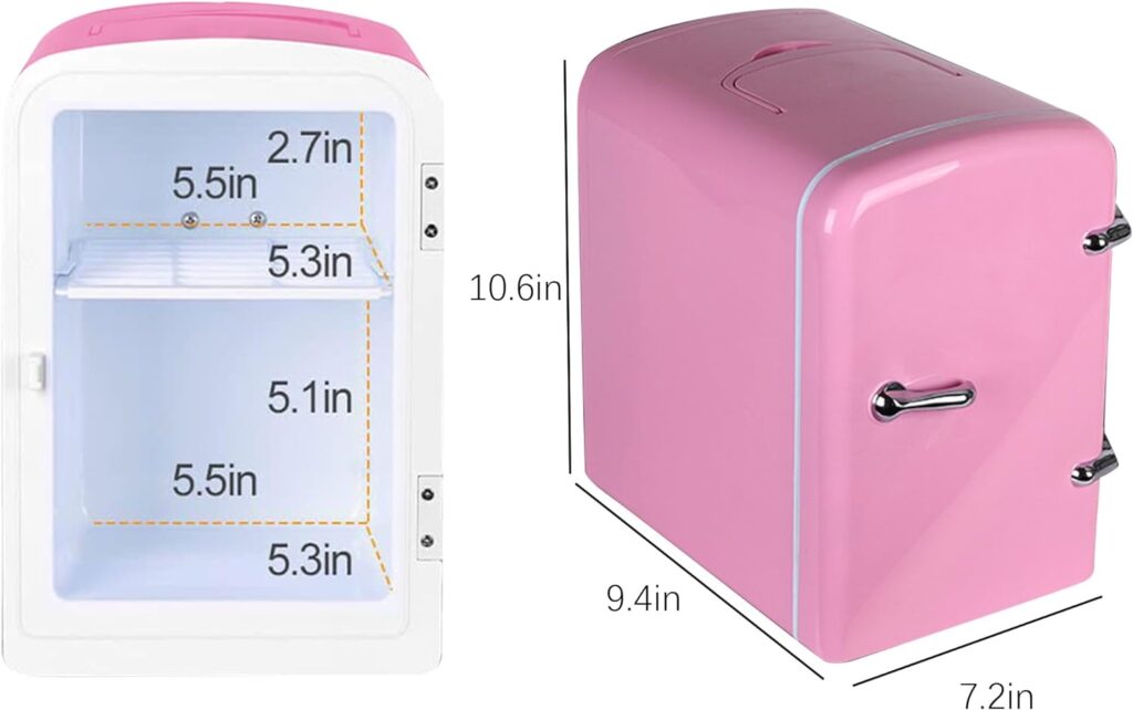 qczoyp Mini Fridge Cooler and Warmer, 4 Liter Portable Thermoelectric Fridge for Skincare, Beauty Fridge for Foods, Cosmetics, Snacks, Bedroom Vanity, Home  Travel (Pink)