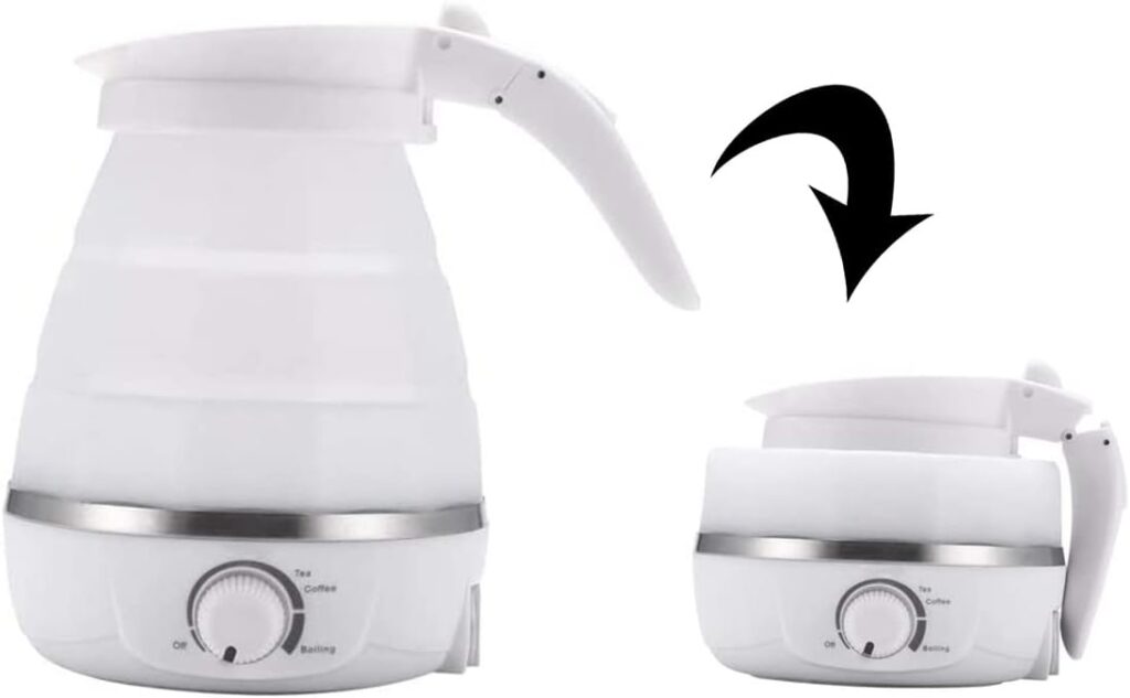 SEYFI Foldable Kettle, Grade Silictravel Foldable Kettles, with Dual Voltage and Separable Power Cord Ideal,Portable Kettle for Travel for Hiking Camping and Indoor/White/15 * 15 * 20Cm