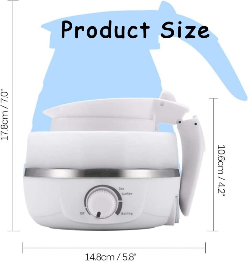 SEYFI Foldable Kettle, Grade Silictravel Foldable Kettles, with Dual Voltage and Separable Power Cord Ideal,Portable Kettle for Travel for Hiking Camping and Indoor/White/15 * 15 * 20Cm