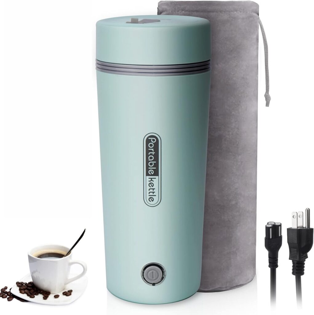 Travel Electric Kettle Small Portable Electric Kettle, 350ML Mini Tea Kettle, 304 Stainless Steel Kettle Water Boiler, Auto Shut-Off  Boil Dry Protection, BPA Free(Green)