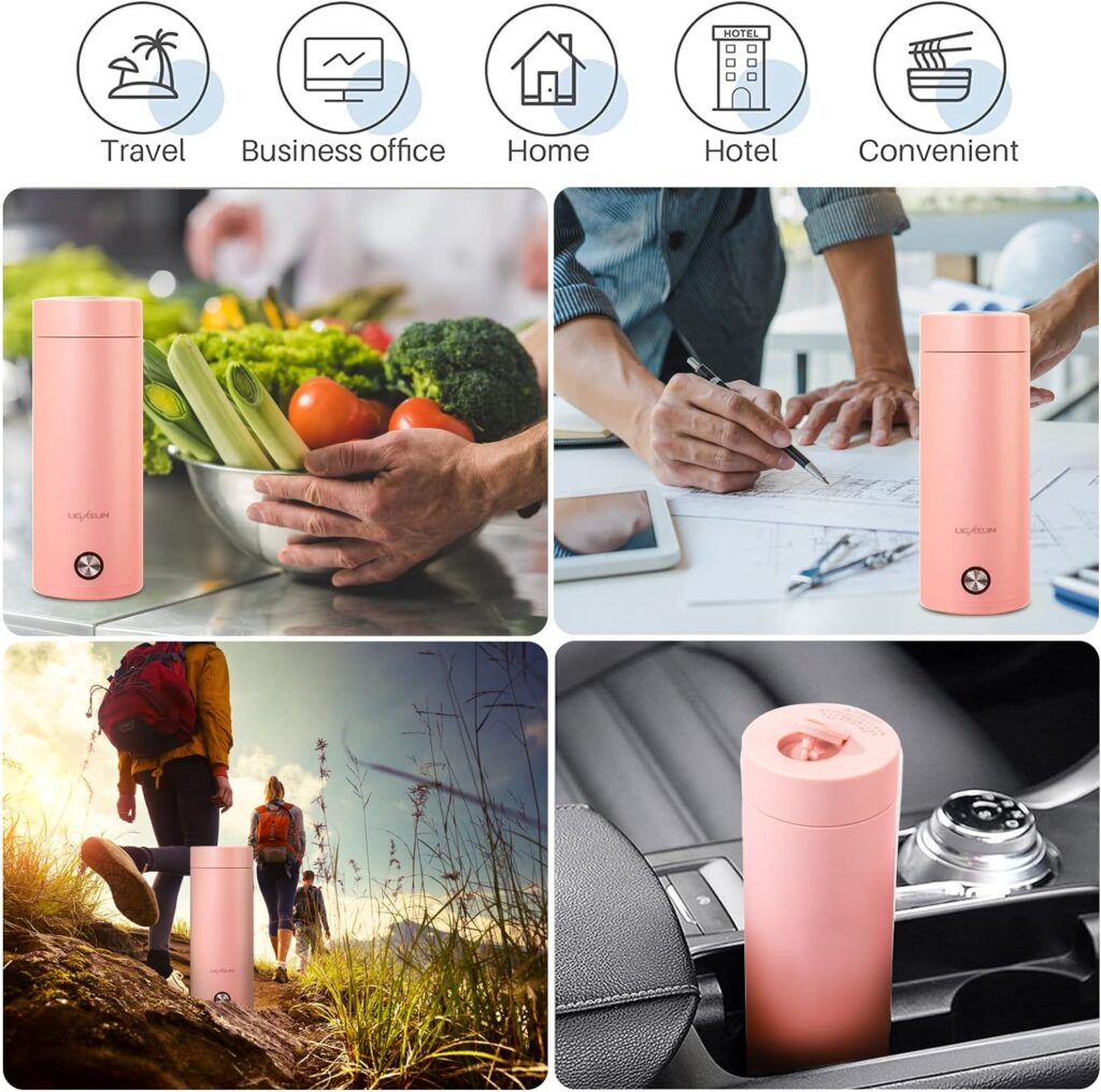 Travel Kettle Electric Small Stainless Steel - Portable Electric Kettle for Boiling Water - Travel Tea Kettle Automatic Shut off - Portable Water Boiler - One Cup Hot Water Maker - 400ml (Pink)