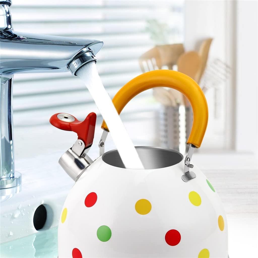 VOLDO Kettle Cute Dot Painted Folding Handle Stainless Steel Gas Induction Whistle Kettle