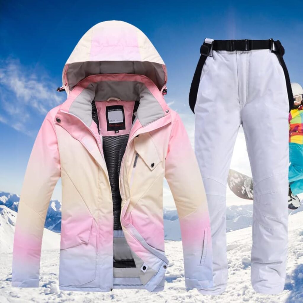 Women Winter Warm Windproof Waterproof Outdoor Sports Snow Jackets Pants Set Ski Equipment Snowboard Wear Clear S