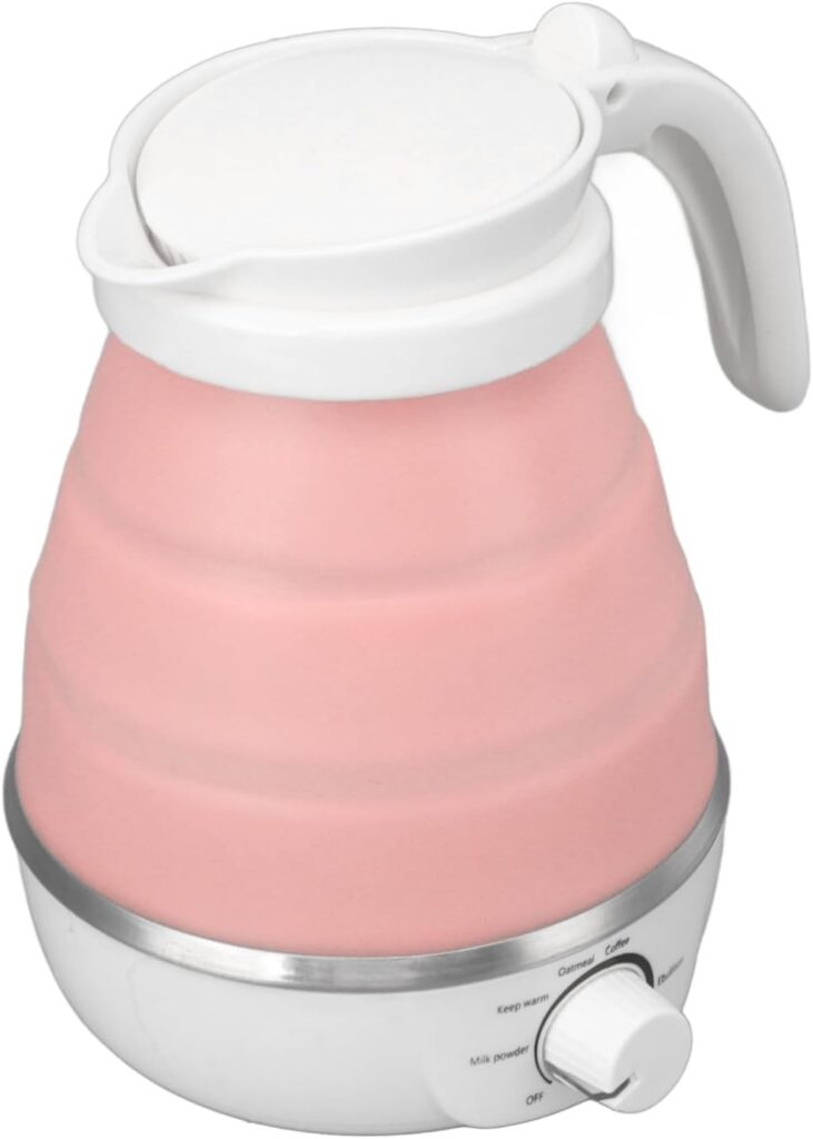 BTIHCEUOT Foldable Electric Kettle, Travel Kettle Heat Resistant Rust Proof US Plug 110V Easy to for Hot Water (Pink)
