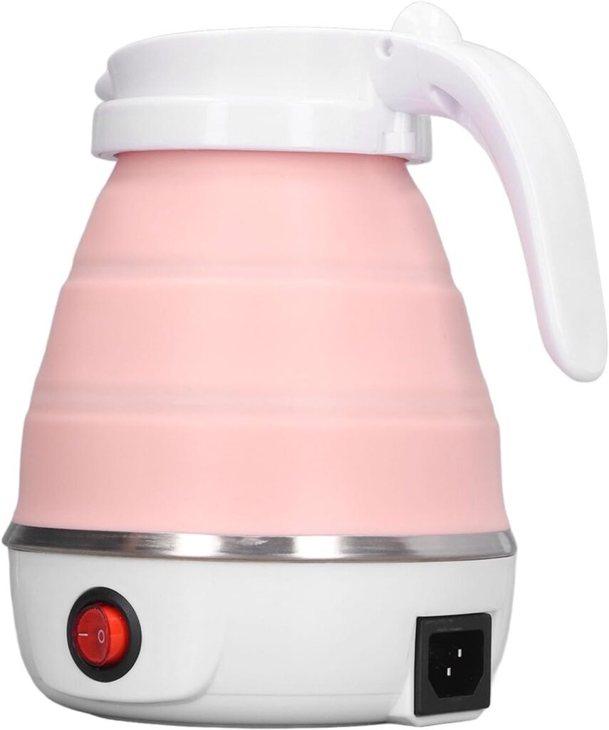 Folding Electric Kettle, 400W Foldable Foldable Travel Electric Kettle 0.6L US Plug 110V for Office (Pink)