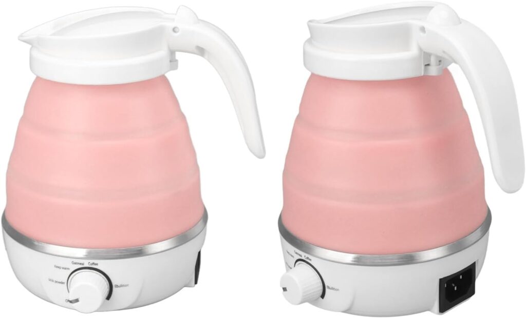 Folding Water Boiler Rustproof 304 Stainless Steel Heat Resistant US Plug 110V Hotel Collapsible Electric Kettle (Pink)