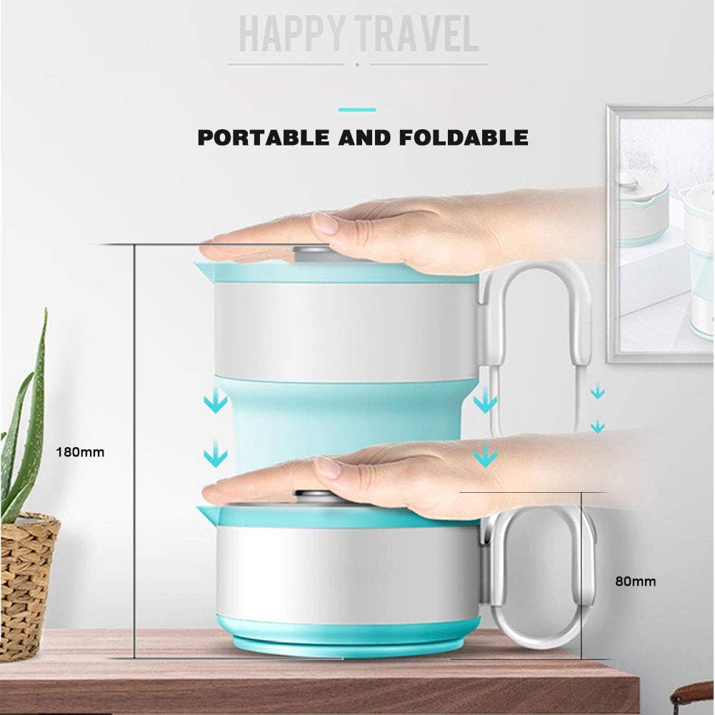 RSTJ-Sjek Lightweight Travel Kettle Small Electric Foldable Kettle Upgraded Food Silicone Temperature Control and Automatic Power Off Protection, Camping Water Boiler Tea Kettle