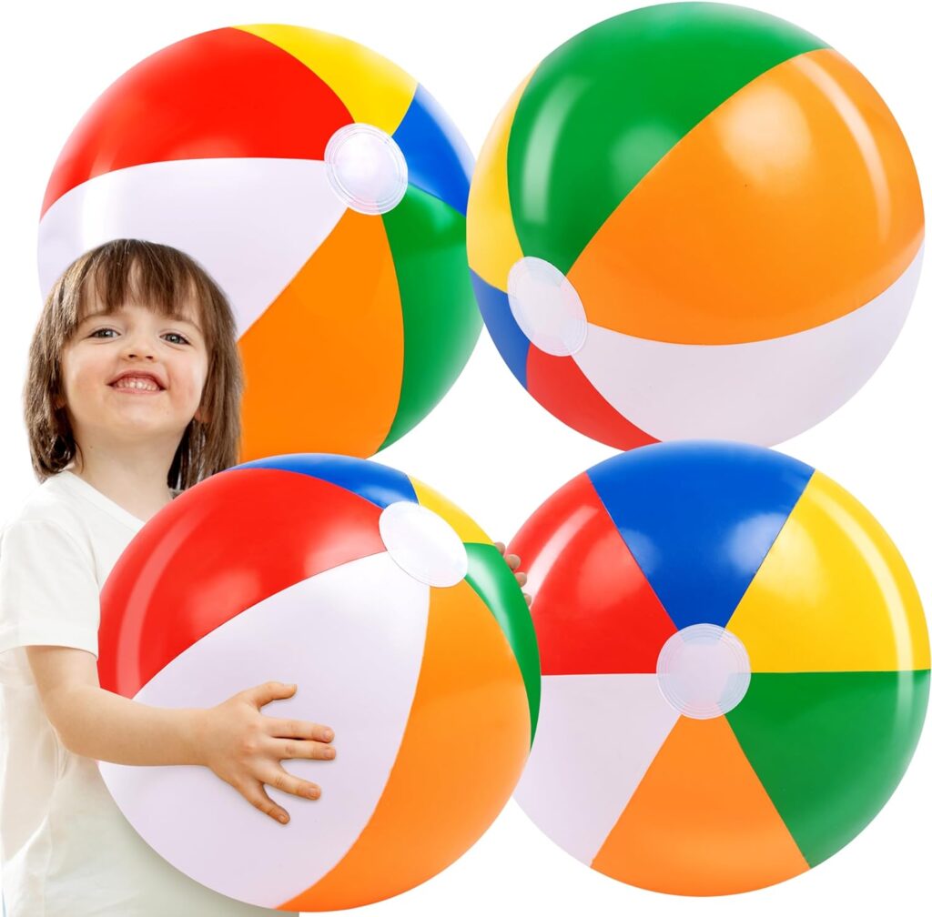 JOYIN 4-Pack 20 Beach Balls - Large Rainbow Beach Ball Inflatable Pool Toys for Party Supplies Decorations, Adults Kids Birthday Luau Summer Beach Water Games Beachball Party Favors