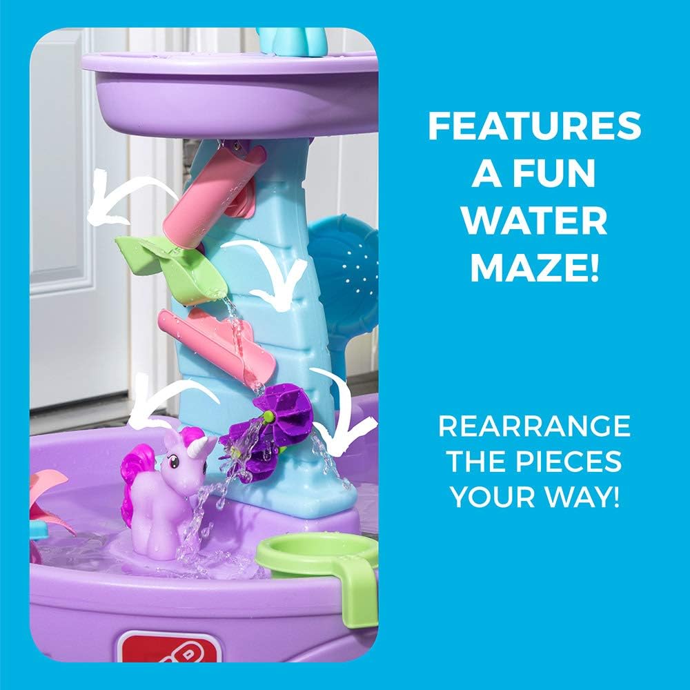 Step2 Rain Showers  Unicorns Kids Water Tables, Outdoor Toddler Activity Table, Ages 1.5+ Years Old, 12 Piece Water Toy Accessories, Blue  Purple