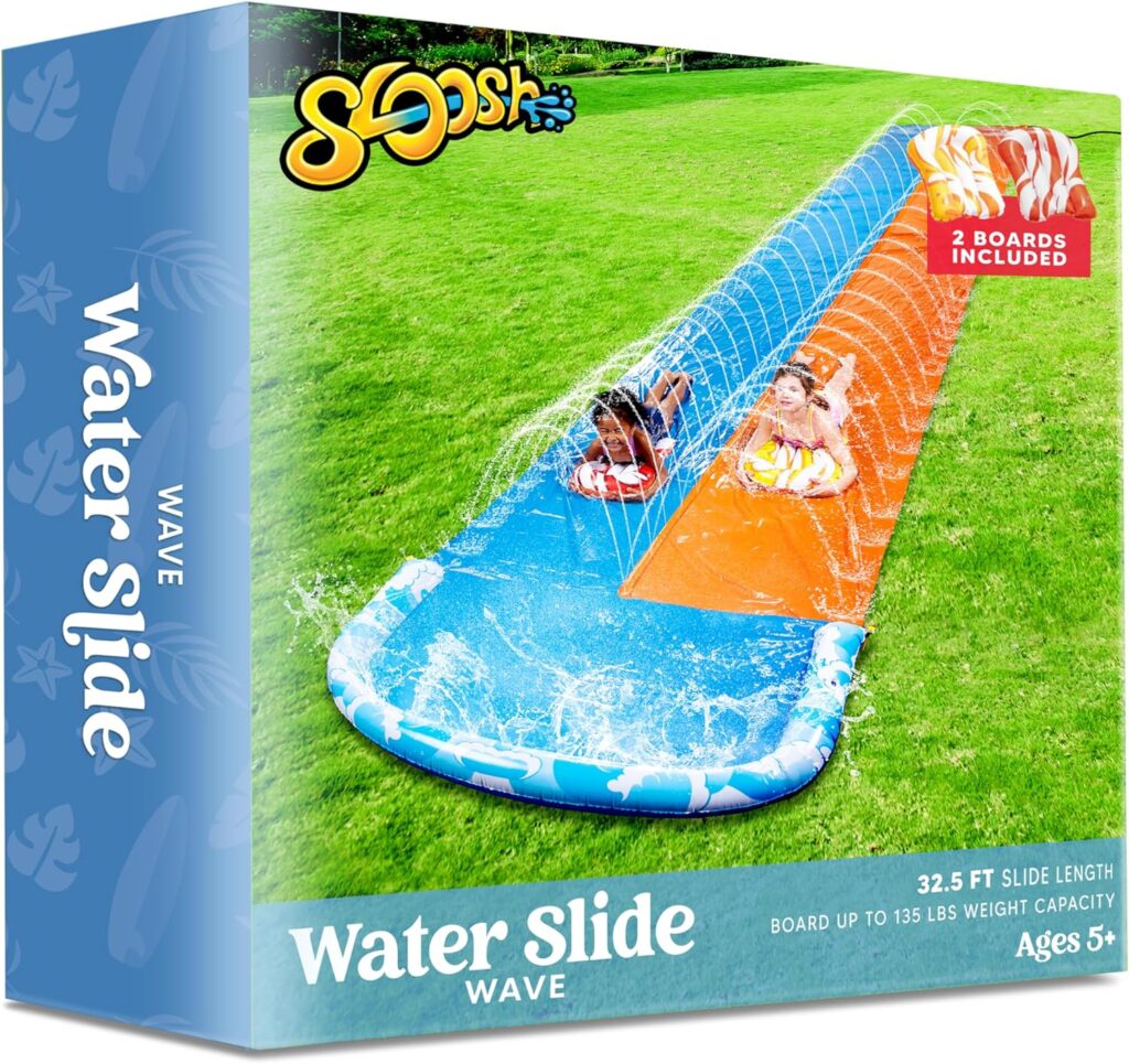 JOYIN 22.5ft Water Slides and 2 Bodyboards, Lawn Water Slide Summer Slip Waterslides Water Toy with Build in Sprinkler for Backyard Outdoor Water Fun for Kids