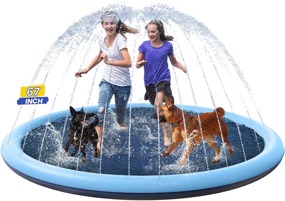 75inch Large Dog Splash Pad Non-Slip, Pet Dogs Cool Sprinkler Pool Heavy Duty L Splash Pads for Kiddie Baby Wading Pool Summer Outdoor Play Water Fun Toy Gift Easy to Use/Clean