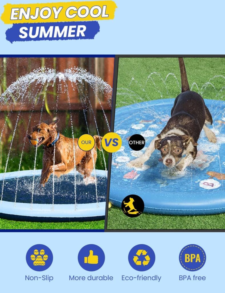 75inch Large Dog Splash Pad Non-Slip, Pet Dogs Cool Sprinkler Pool Heavy Duty L Splash Pads for Kiddie Baby Wading Pool Summer Outdoor Play Water Fun Toy Gift Easy to Use/Clean