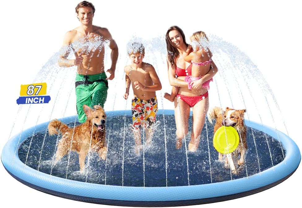 75inch Large Dog Splash Pad Non-Slip, Pet Dogs Cool Sprinkler Pool Heavy Duty L Splash Pads for Kiddie Baby Wading Pool Summer Outdoor Play Water Fun Toy Gift Easy to Use/Clean