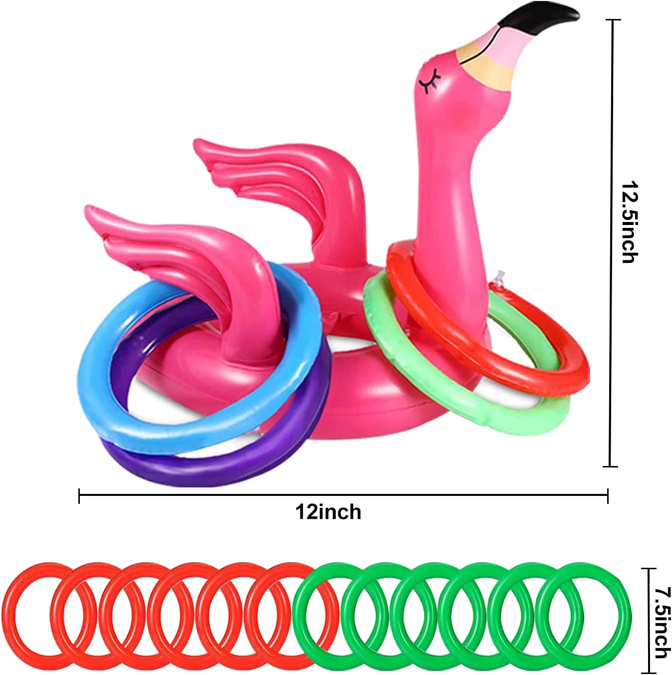 Camlinbo 15 Pcs Inflatable Flamingo Pool Toys Ring Toss Pool Game, Flamingos Luau Party Decor Hawaiian Beach Toys Carnival Outdoor Luau Party Games Party Supplies for Kids Adults Family